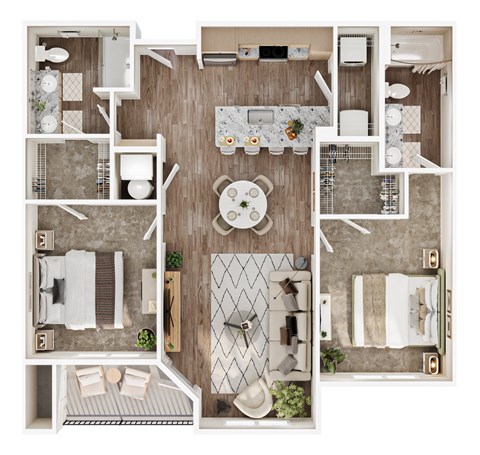 Floor plan for 2 beds, 2 baths, 1102 sqft